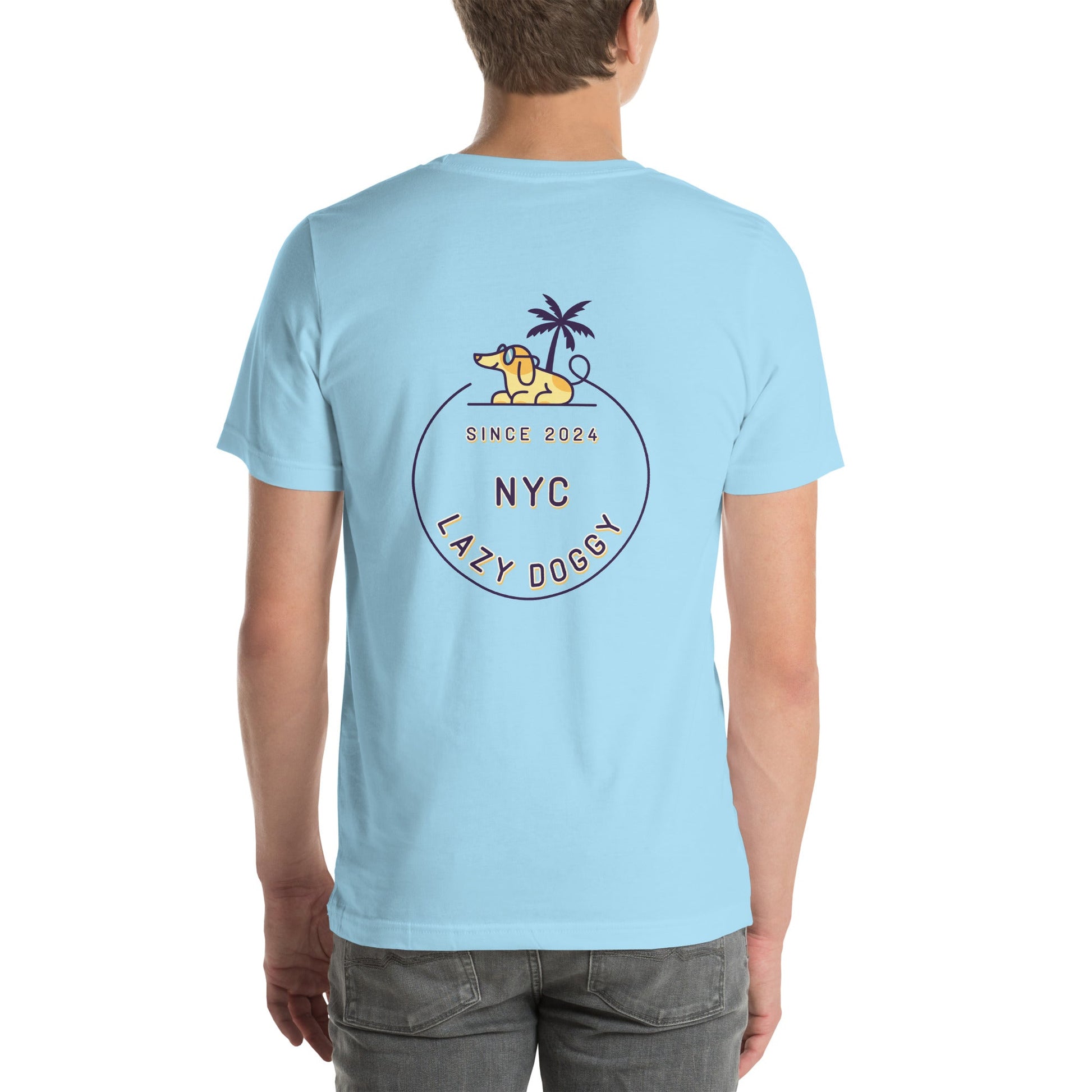 Sunny Lazy Doggy Logo Front & NYC Logo Back Unisex T-Shirt - Lazy Doggy