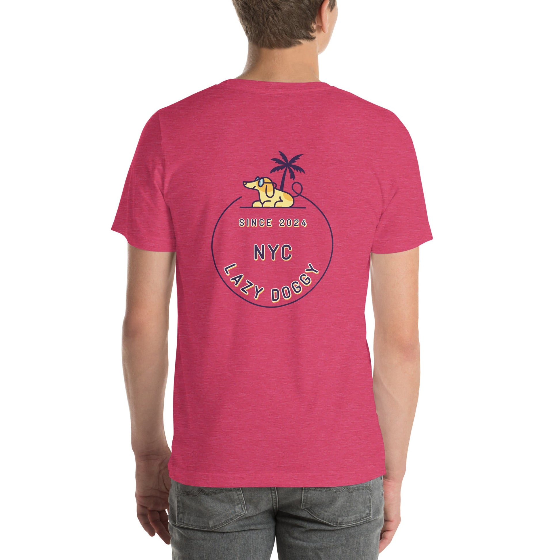 Sunny Lazy Doggy Logo Front & NYC Logo Back Unisex T-Shirt - Lazy Doggy